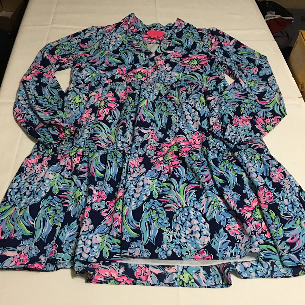 Lilly Pulitzer Winona Stretch Dress Womens Large Floral Long Sleeve